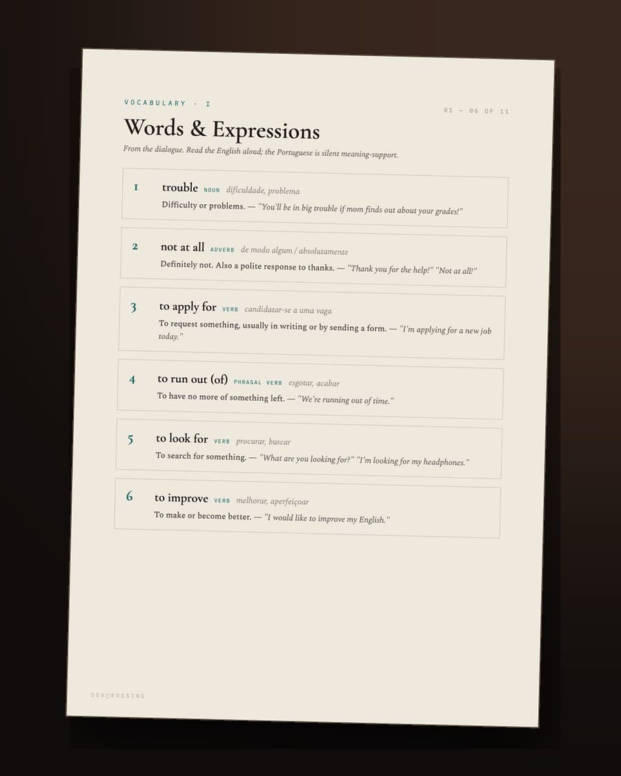 DOX The Crossing — página de vocabulário, Words & Expressions